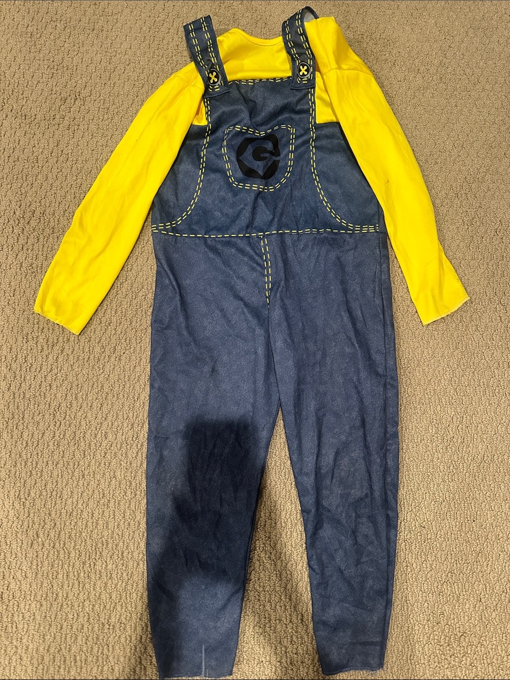 Kids Yellow Long-Sleeve Top with Navy Blue Overalls Minion Costume